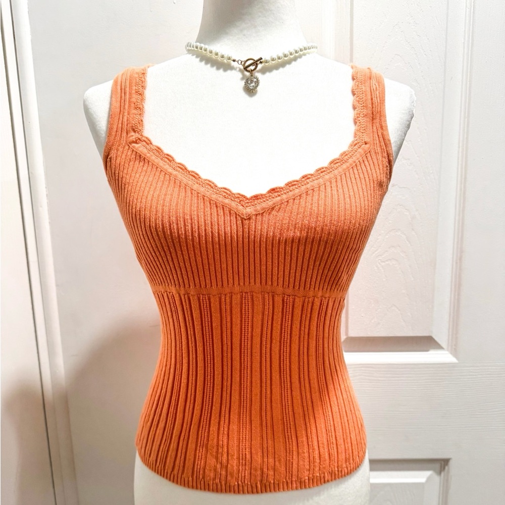 Vintage Y2K Axcess Liz Claiborne Orange Babydoll Ribbed Tank Top